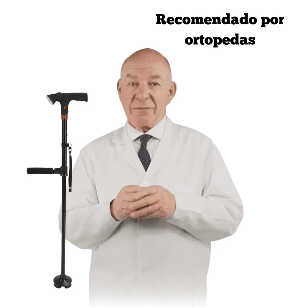 Bastón Seguro para Mayores, con Luz LED, Alarma y Base Estable
